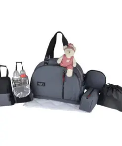 Baby aan boord - luiertasje baby-weekje rook-baby reistas - grijs heide details bordeaux leer en zwarte grote tas