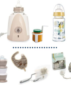 Biberonverwarming + 230 ml glazen fles + flesfles + Dosser Box met melk + Bib + doos Een lolly -doos