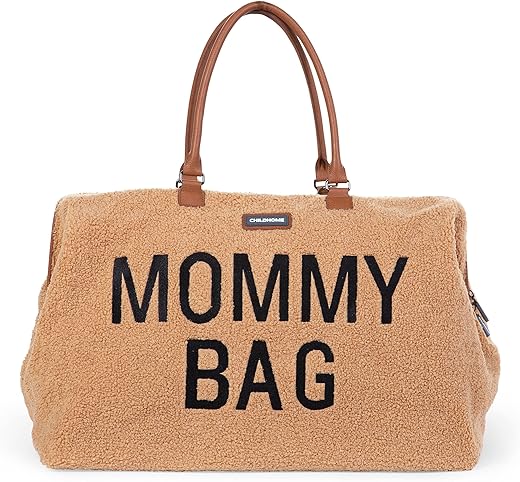 CHILDHOME, Mommy Bag, Verzorgingstas, Zwangerschap, Reistas, Grote Capaciteit, Aankleedmatje, Verstelbare Schouderriem, Vakverdeling, Koelvak, Koffer Doorgang, teddy beige