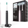 Philips Sonicare 3100-2 sonische, elektrische tandenborstels, in zwart en suikerroze met 2 C2 Optimal Plaque Defense-opzetborstels (model HX3675/15)
