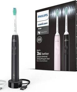 Philips Sonicare 3100-2 sonische, elektrische tandenborstels, in zwart en suikerroze met 2 C2 Optimal Plaque Defense-opzetborstels (model HX3675/15)