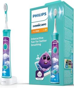 SONICARE- HX6322/04 For Kids Elektrische Tandenborstel - Ingebouwde bluetooth - Met interactieve app - 2 Opzetborstels - 2 Standen - Timer - Voor leuker en beter poetsen ,25 x 12 x 25 cm,Turkoois