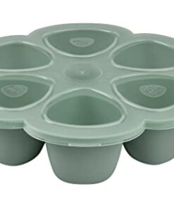 Baba Beaba BEABA, Meerdere Porties Premium kwaliteit silicone, Extreme hittebestendigheid, Oven- en magnetronbestendig, 6 aparte vakjes, luchtdicht deksel, Gemaakt in Italie«, 6x90 ml, Saliegroen