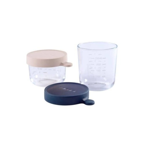 BEABA Box 2 porties glas 150 ml roze, 250 ml donkerblauw