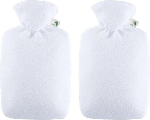 2x Kruiken fleece wit met inhoud van 1,8 liter - Warmwaterkruiken met fleece hoes/kruikenzak