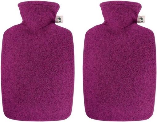 2x Kruiken fuchsia roze met inhoud van 2 liter - Warmwaterkruiken met vilt look hoes/kruikenzak