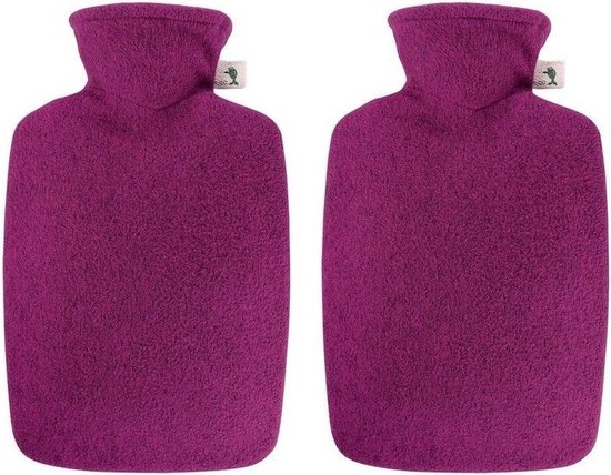 2x Kruiken fuchsia roze met  inhoud van 2 liter - Warmwaterkruiken met vilt look hoes/kruikenzak