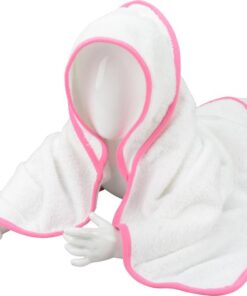 ARTG® Babiezz - Babycape - Baby Badcape - Kraamkado - 75 x 75 cm - Wit Cape en Capuchon / Rose Rand - 100% Katoen - WHITE / PINK