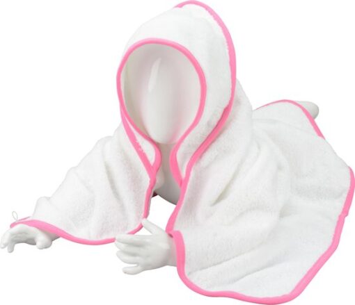 ARTG® Babiezz - Babycape - Baby Badcape - Kraamkado - 75 x 75 cm - Wit Cape en Capuchon / Rose Rand - 100% Katoen - WHITE / PINK