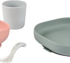 Béaba - Silicone maaltijdset - Kinderservies - 4-delig - Roze/groen