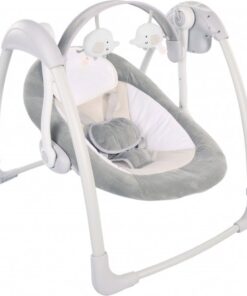 Bo Jungle - Schommelstoel - Swing Baby - Tot max. 9 kg - Inclusief Speelboog - Verstelbaar - Zachte stof - Muziek vibratie functies en natuurgeluiden - Timerfunctie - Netstroom kabel of batterijen - Plooibaar - Portable Swing Dolphy Grijs