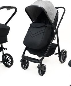 Bolente Gaya 3-in-1 Multi-functionele Kinderwagen | Inclusief autostoel en reiswieg | Wandelwagen voor onderweg | Makkelijk opvouwbaar | Waterdichte regenhoes | Grijs