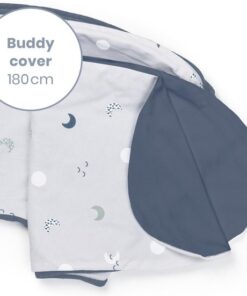 Doomoo Buddy Cover - Hoes voor Voedingskussen Buddy - Biologisch Katoen - 180 cm - Blue Grey Moon