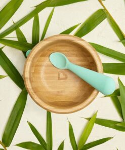 Munchkin Bamboe Serviesset voor Baby's en Peuters - Siliconen lepel en Kommetje met Zuignap - Anti-Slip - Vanaf 6 maanden
