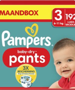 Pampers Baby-Dry Pants - Maat 3 (6kg-11kg) - 192 Luierbroekjes - Maandbox