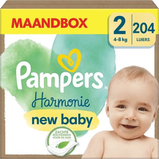 Pampers Harmonie Luiers - Maat 2 (4kg-8kg) - 204 Luiers - Maandbox