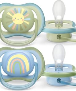 Philips Avent Ultra Air Fopspeen - 0 tot 6 Maanden - 2 Speentjes - Groen/Blauw Zon/Regenboog - SCF085/58