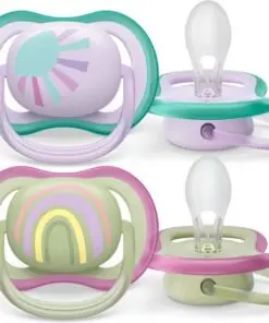 Philips Avent Ultra Air Fopspeen - 0 tot 6 Maanden - 2 Speentjes - Paars/Groen Zon/Regenboog - SCF085/59
