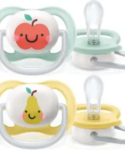 Philips Avent Ultra Air Fopspeen - 0 tot 6 Maanden - 2 Speentjes - Groen/Geel Appel/Peer - SCF080/17