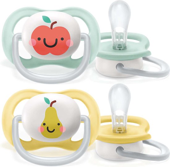 Philips Avent Ultra Air Fopspeen - 0 tot 6 Maanden - 2 Speentjes - Groen/Geel Appel/Peer - SCF080/17