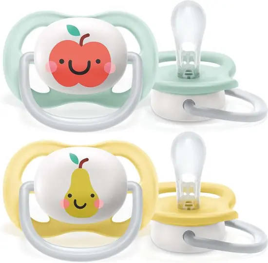 Philips Avent Ultra Air Fopspeen - 0 tot 6 Maanden - 2 Speentjes - Groen/Geel Appel/Peer - SCF080/17