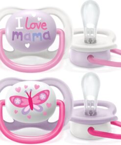 Philips Avent Ultra Air Fopspeen - 0 tot 6 Maanden - 2 Speentjes - Wit/Paars I Love Mama/Vlinder - SCF080/02