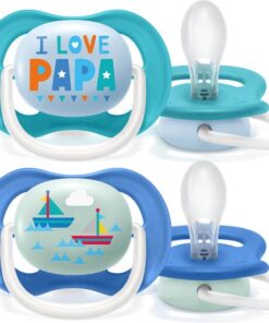 Philips Avent Ultra Air Fopspeen - 6 tot 18 Maanden - 2 Speentjes - Blauw/Donkerblauw I Love Papa/Zeilboot - SCF080/03