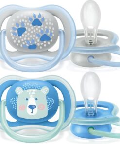 Philips Avent Ultra Air Fopspeen - 6 tot 18 Maanden - 2 Speentjes - Grijs/Blauw Beren voetafdrukken/Beer - SCF085/03