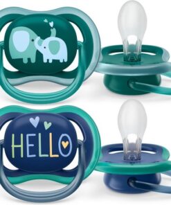 Philips Avent Ultra Air Fopspeen - Ouder dan 18 Maanden - 2 Speentjes - Donkergroen/Donkerblauw Olifant/Hello - SCF349/18