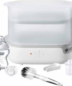 Tommee Tippee Advanced Steam elektrische sterilisator voor zuigflessen, doodt virussen* en 99,9% van de bacteriën, 5 minuten durende sterilisatiecyclus, wit