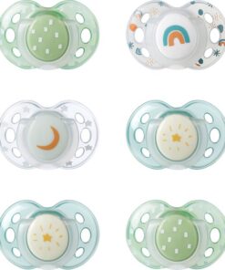 Tommee Tippee Night Time Soothers, Symmetrical Orthodontic Design, BPA-Free Silicone Baglet, 18-36m, Pack of 6