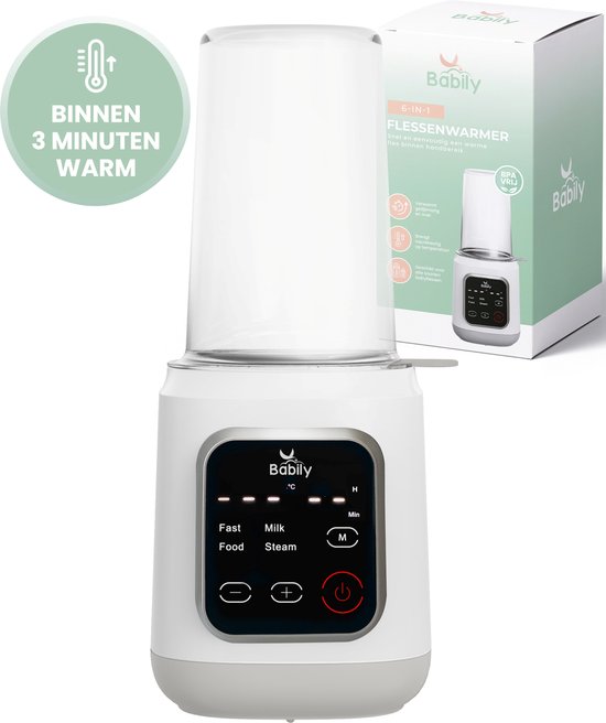 Babily 6-in-1 Flessenwarmer - Zeer snel warm - Flesverwarmer - Flessenverwarmer - Opwarmen, warmhouden en steriliseren