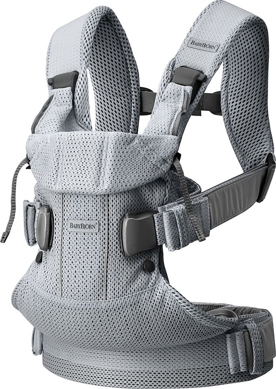 BabyBjörn Draagzak One Air - 3D Mesh - Zilver - Buikdrager - Rugdrager – Ergonomisch – Ademend