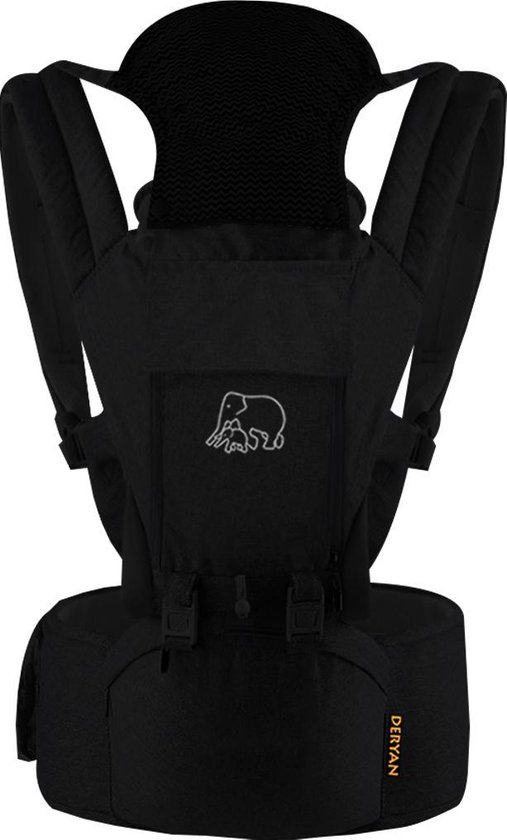 Deryan Pack Luxe Ergonomische draagzak - Babydrager + Opbergvakjes - Zwart