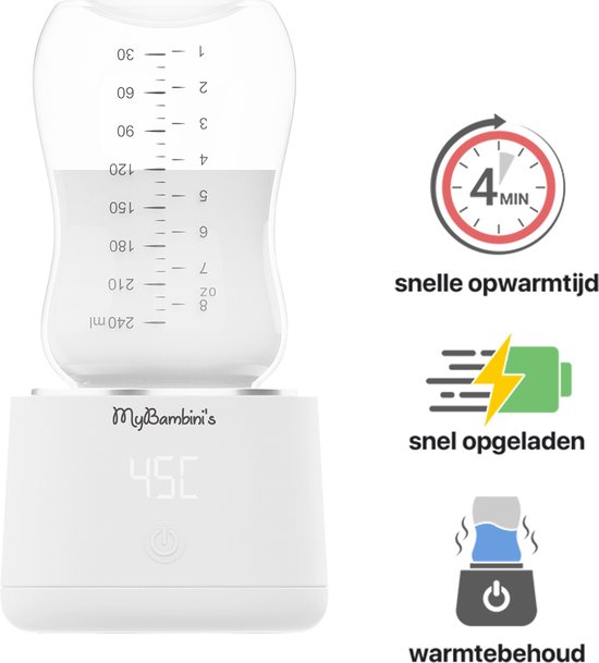 MyBambini's Bottle Warmer Pro™ - Draagbare Baby Flessenwarmer voor Onderweg - Wit - Geschikt voor AVENT Philips, Chicco & Dodie