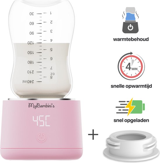 MyBambini's Bottle Warmer Pro™ - Draagbare Baby Flessenwarmer voor Onderweg - Roze - Geschikt voor Smalle Hals Flessen van Dr. Brown's, Difrax, Medela & Nanobebe