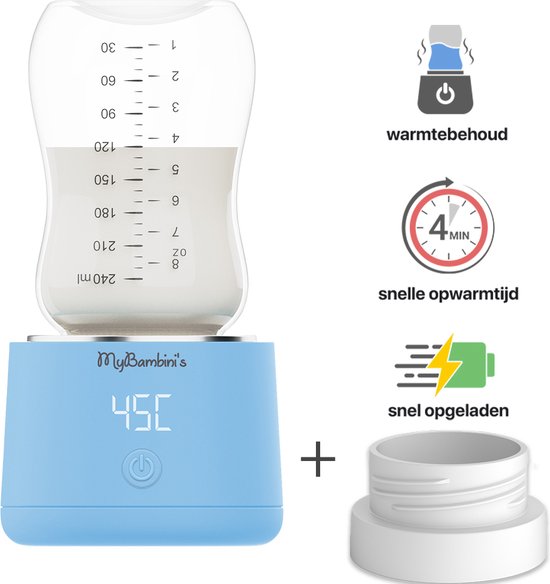 MyBambini's Bottle Warmer Pro™ - Draagbare Baby Flessenwarmer voor Onderweg - Blauw - Geschikt voor Dr. Brown's (brede hals), Suavinex & J Bimbi