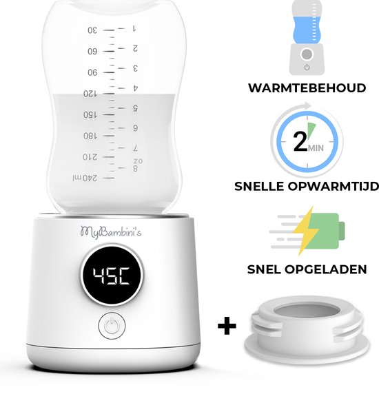 MyBambini's Bottle Warmer Pro MAX™ - Draagbare Baby Flessenwarmer voor Onderweg - Wit - Geschikt voor Smalle Hals Flessen van Dr. Brown's, Difrax, Medela & Nanobebe