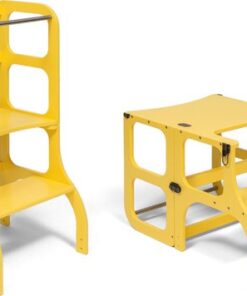 Ette Tete Leertoren Step'n Sit | Inklapbaar tot tafel en stoel | Limited Edition | Geel met met messing