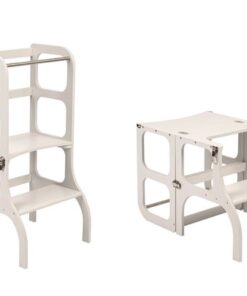 Ette Tete Step 'n Sit - Leertoren - Grijs met zilveren clips - Inklapbaar tot tafel en stoel - Learning Tower - Montessori inspired - Keukentrap - Keukenhulp - Leerstoel - Veilig -Duurzaam