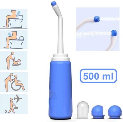 Vitamo™ Peri Bottle - Mobiele Bidet 500ml + 2 Sproeikoppen - Opbergzak - Draagbare Handdouche - Shattaf - Bespaar toiletpapier - Complete set