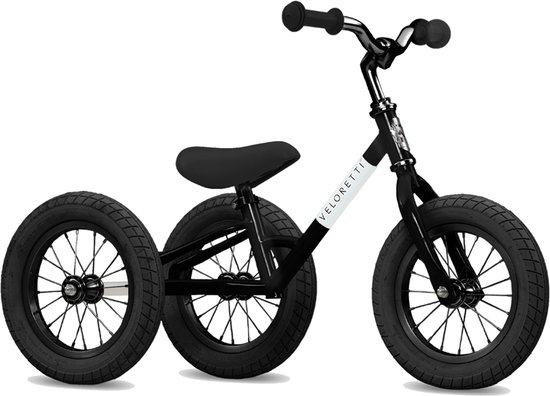 Veloretti Driewieler 2 in 1 Loopfiets met zijwieltjes - 1.5 t/m 4 jaar - 12 inch - Zwart