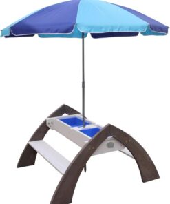 AXI Delta Zand & Water Picknicktafel in Grijs/wit met Parasol - FSC Hout - Zandtafel - Watertafel voor kinderen met parasol - Multifunctionele Picknick tafel