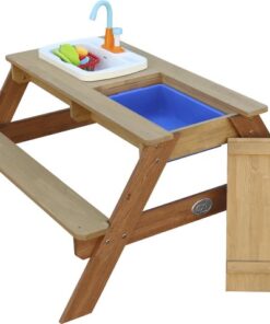 AXI Emily Zand & Water Picknicktafel met Speelkeuken wastafel Bruin - Incl. 17-delige accessoire-set