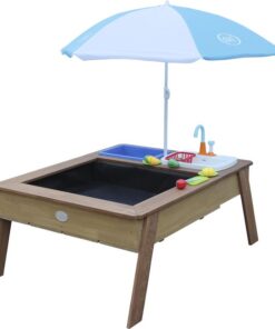 AXI Linda Zand & Water Tafel met Speelkeuken wastafel Bruin - Parasol Blauw/wit