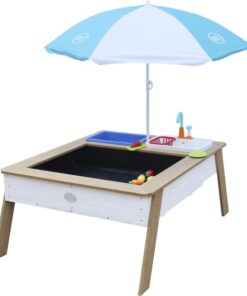 AXI Linda Zand & Water Tafel met Speelkeuken wastafel Bruin/wit - Parasol Blauw/wit