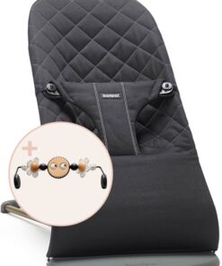 BabyBjörn Wipstoel Bliss Bundle - Geweven klassiek quilt - Zwart incl Speelboog Ondeugende oogjes Zwart-Wit