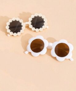 Kinder Zonnebril - Bril - Kind - Baby - 2 stuks | Off-White / Wit - Bloem - Bloemetjes | Vanaf 2 jaar - 6 jaar | UV beschermend - Opklapbaar | Kinderzonnebril – Zonnebrillen | DH Collection