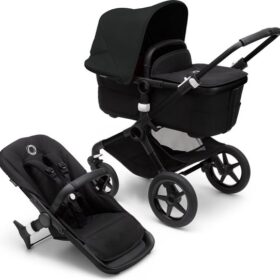 Bugaboo Fox 3, Comfortabele 2-in-1 Reissysteem: Lichte comfort Kinderwagen & Geavanceerde Breezy Reiswieg, Zwarte Chassis, Zwarte Bassinet & Zonnekap