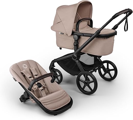 Bugaboo Fox 5 Renew, Multi-Terreno 2-in-1 kinderwagen, eenvoudige sluiting, ruime babykuip, uittrekbaar kinderzitje, zwart frame en kap, woestijn taupe melange